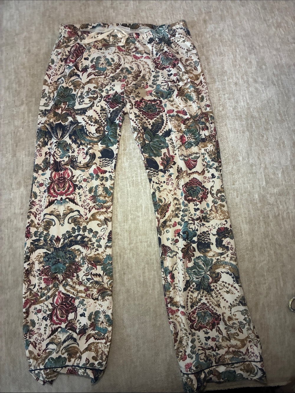 Peruvian Connection‎ Cream Floral Paisley Wide-Leg Jeans